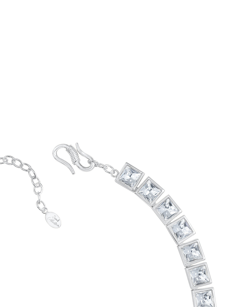 Square Crystal Silver Necklace